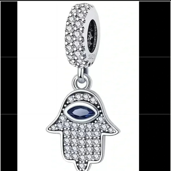 S925 Stamped Sterling Silver Hamsa Hand Charm - Picture 1 of 5